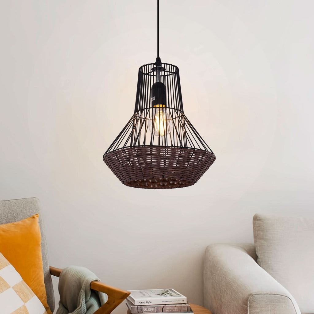 Glyph-Lightsin Geometric Rattan and Iron Pendant Light for Dining, Kitchen, and Living Rooms