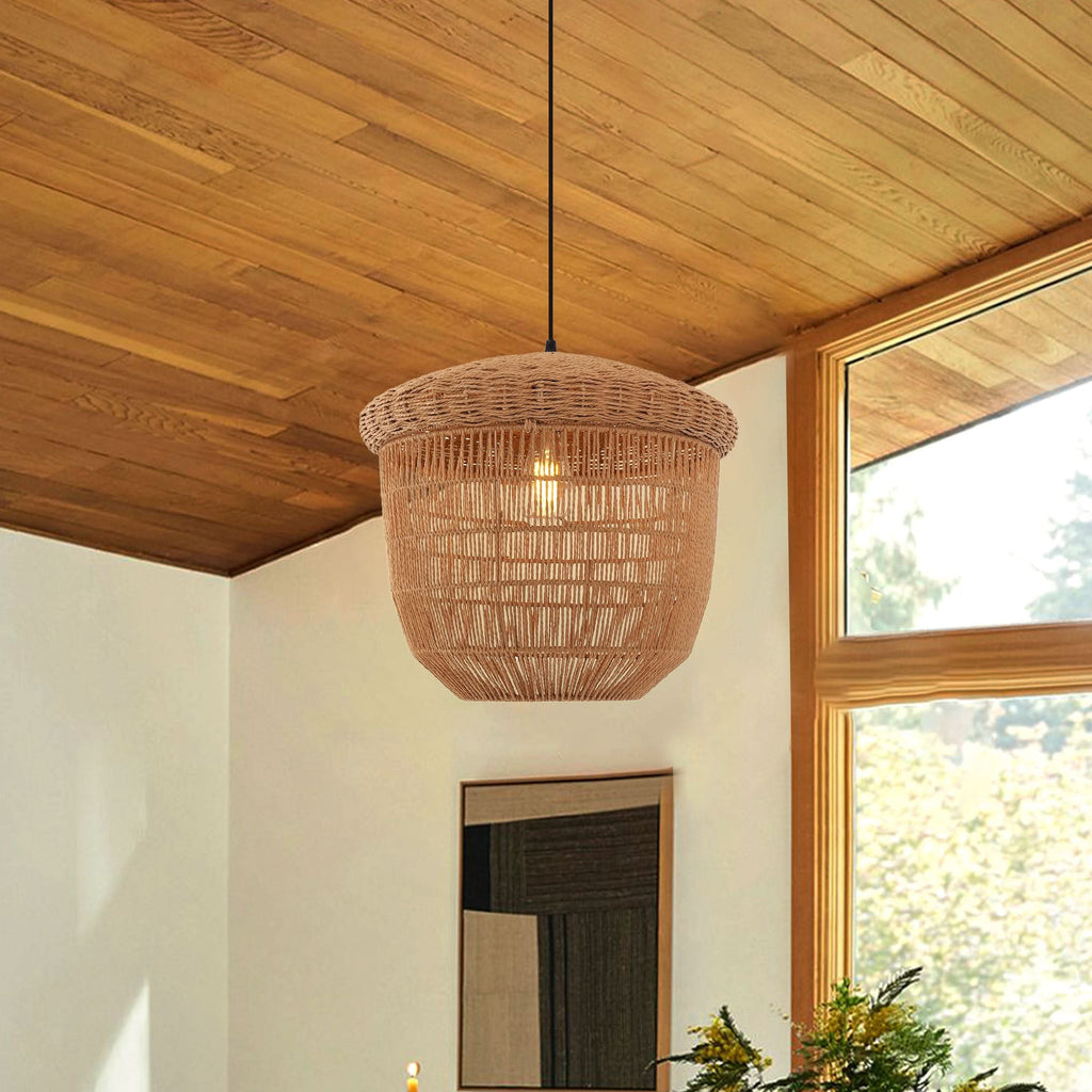 Lightsin Rustic Paper Rope Pendant Ceiling Light – Handwoven Eco-Friendly Light Fixture for Living Room, Dining, and Bedroom Ambiance