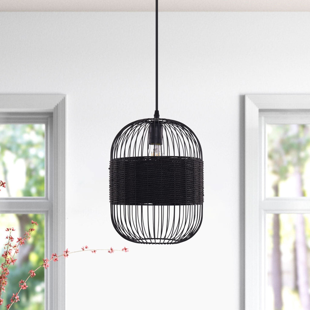 Glyph-Lightsin Black Handcrafted Pendant Light Industrial Rattan Design for Home Decor