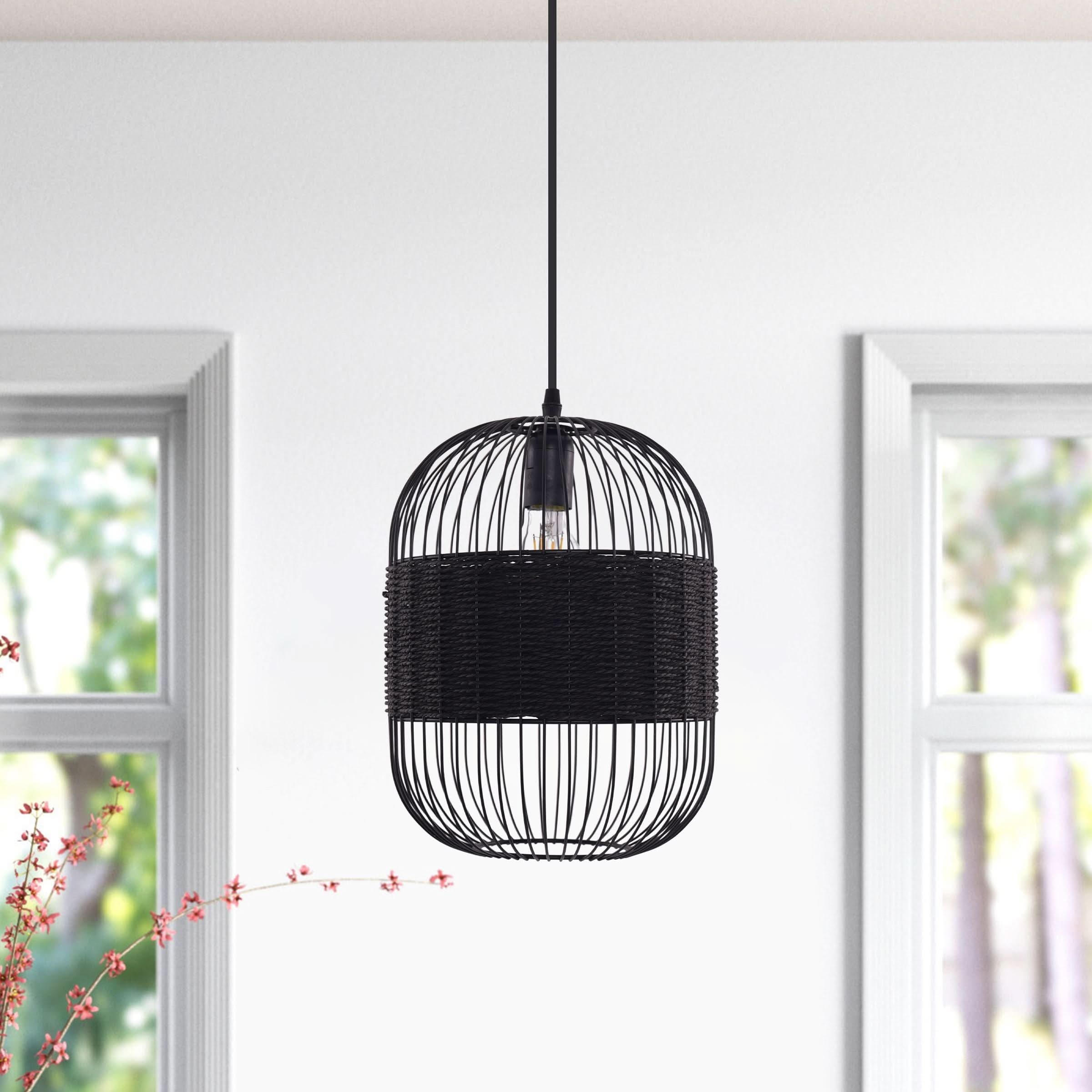 Glyph-Lightsin Black Handcrafted Pendant Light Industrial Rattan Design for Home Decor