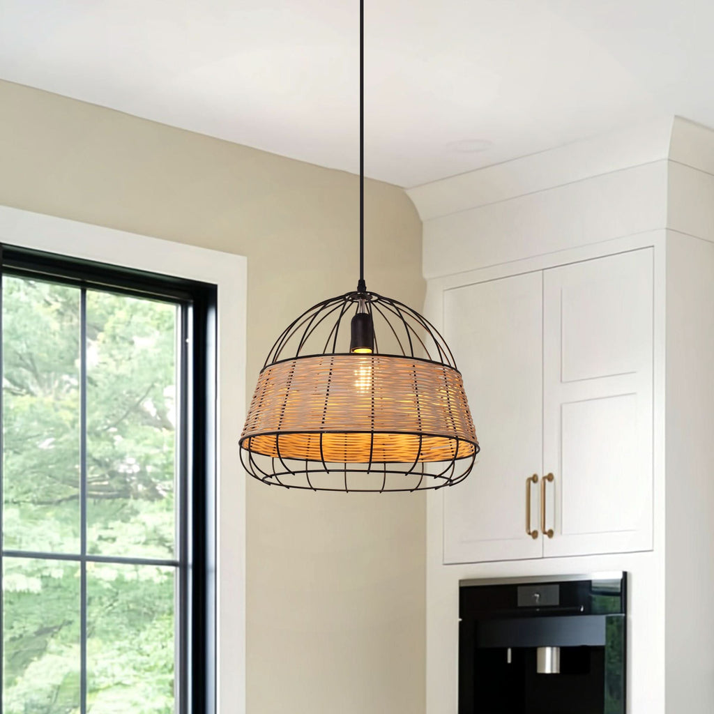 Glyph-Lightsin Rustic Iron Woven Rattan Pendant Light for Dining Room, Reading Corner & Bedroom