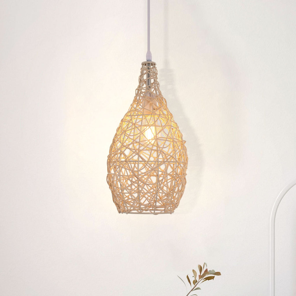 Lightsin Natural Rattan and Bamboo Pendant Light with Iron Frame