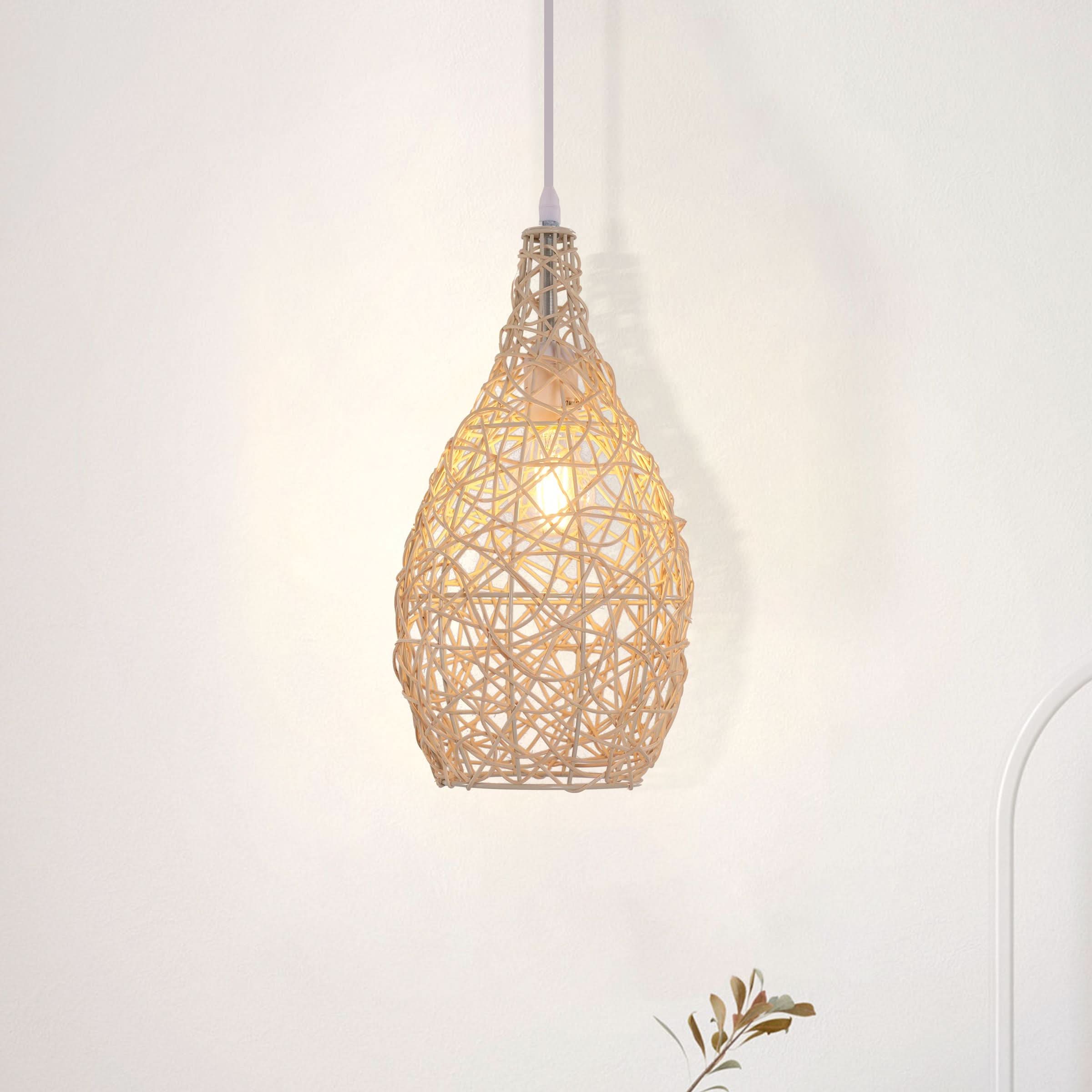 Lightsin Natural Rattan and Bamboo Pendant Light with Iron Frame