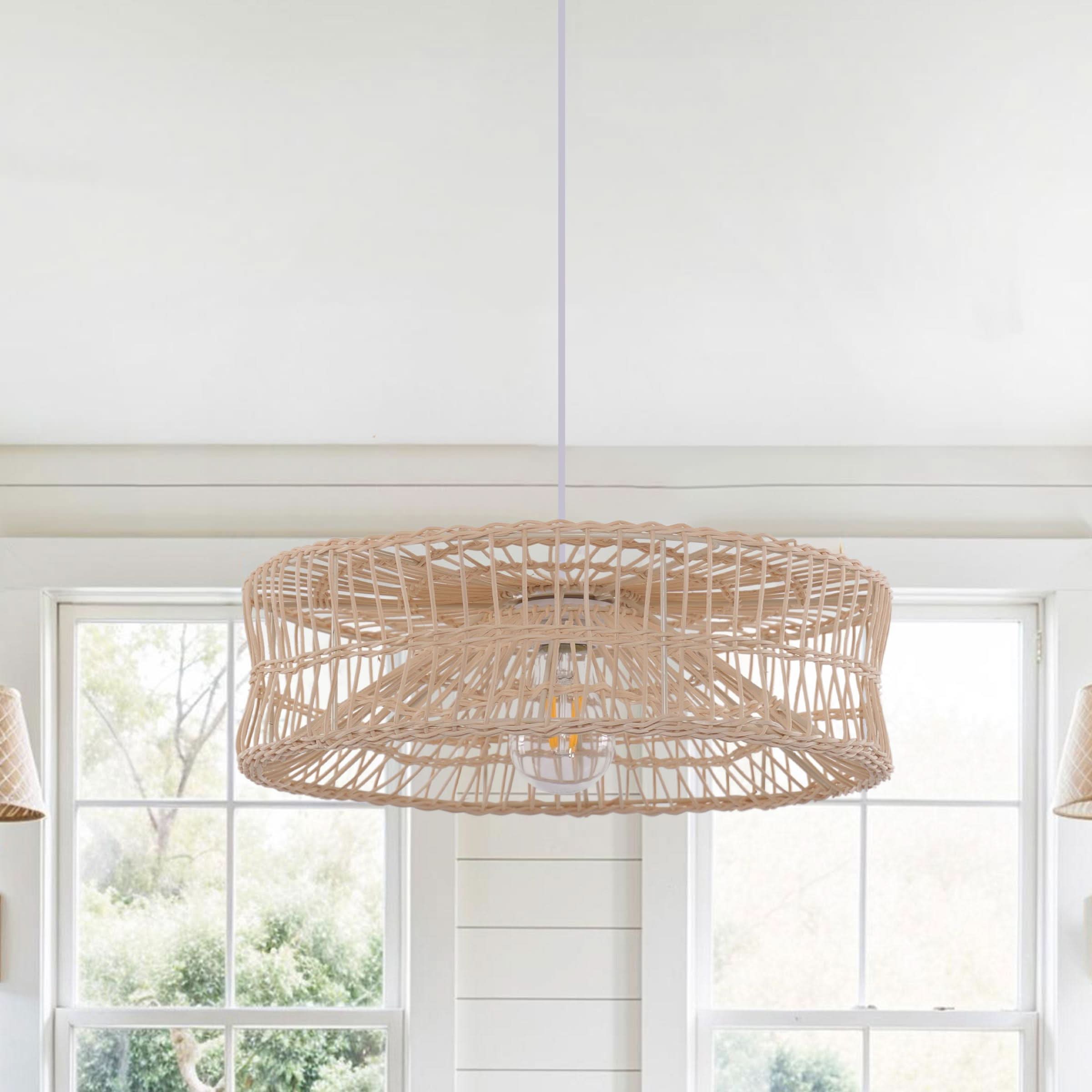 Lightsin Shallow Rattan Pendant Light for Kitchen Island Dining Area or Reading Corner