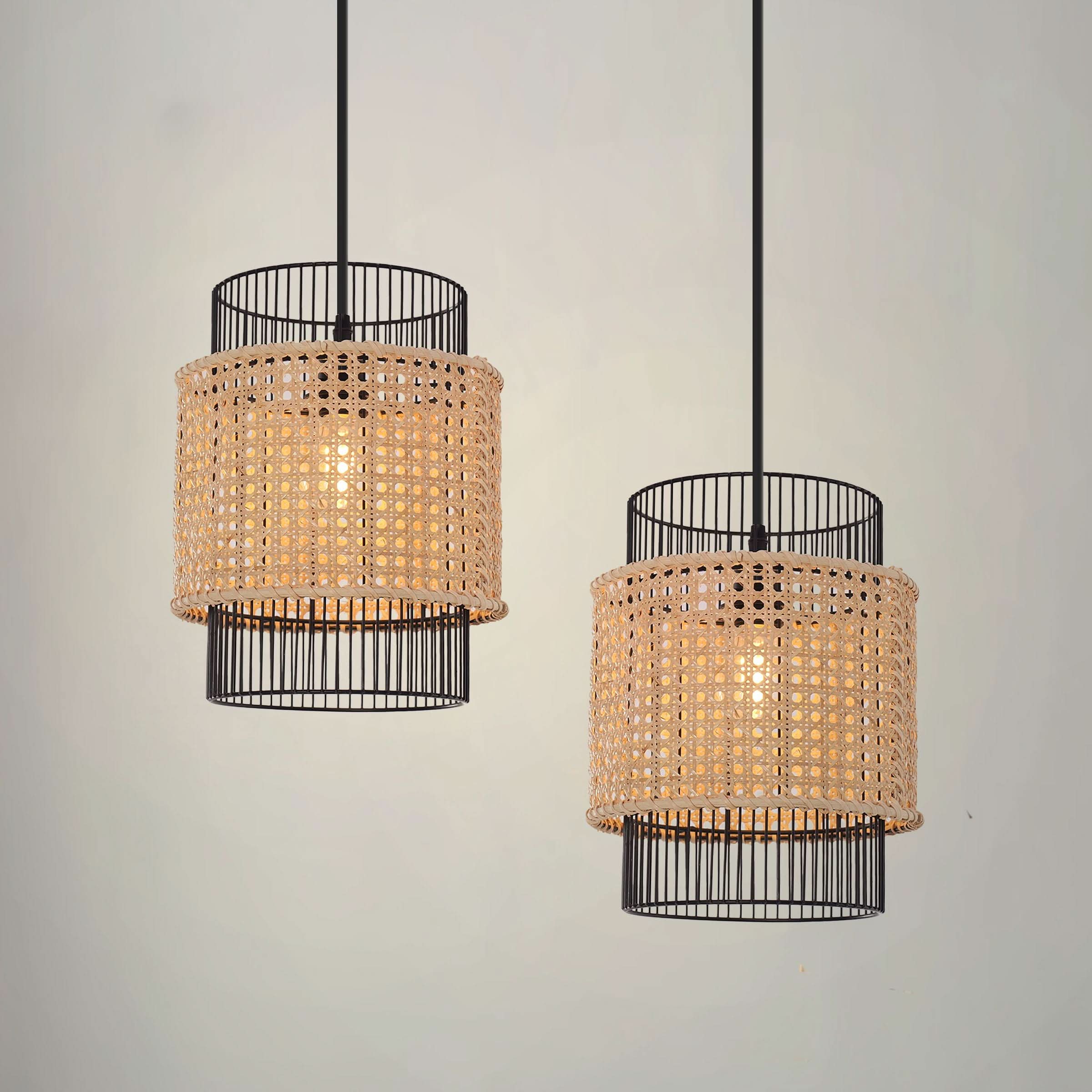 Glyph-Lightsin Elegant Black Frame with Handwoven Rattan Pendant Light