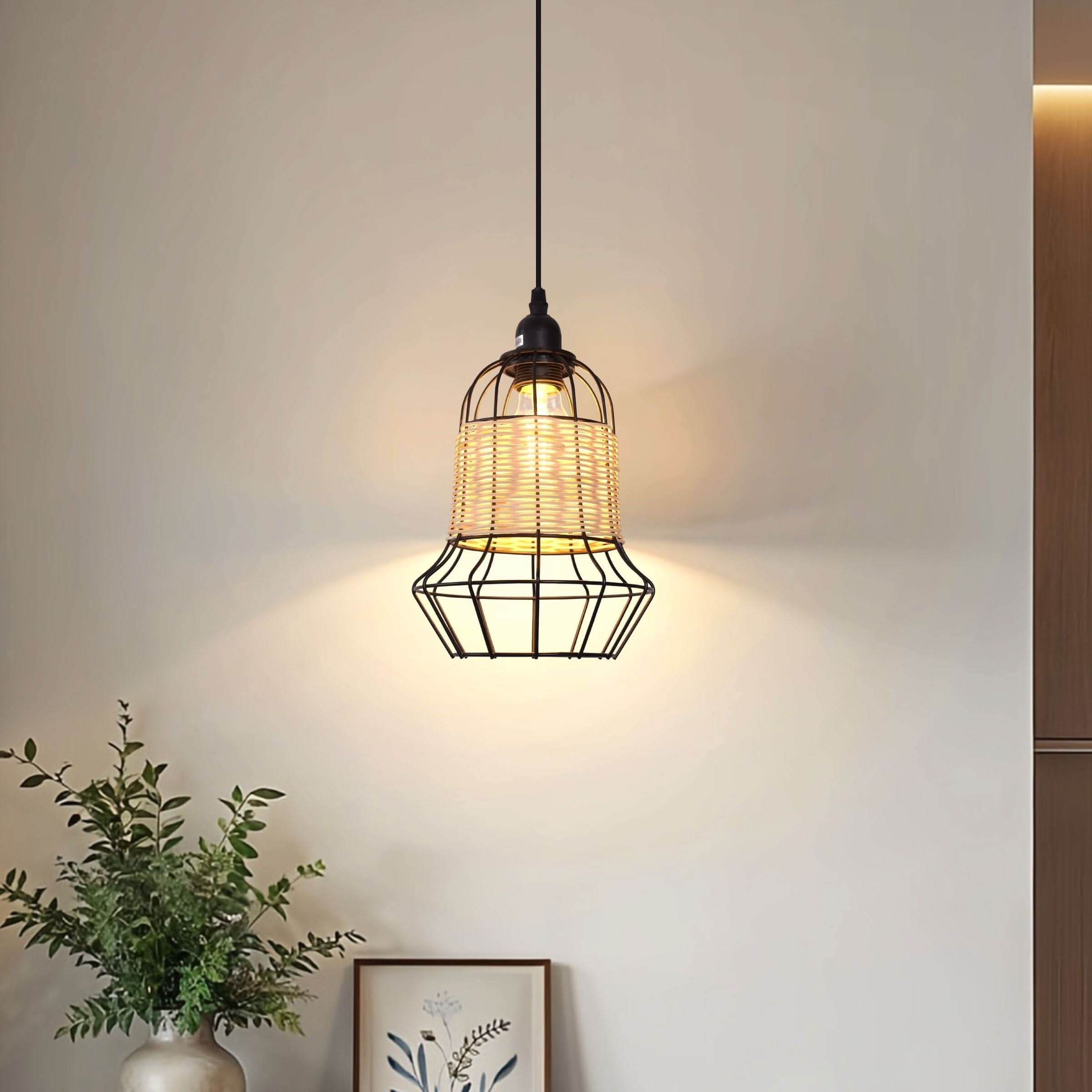 ‍Lightsin Basket-Inspired Bar Pendant Light Natural Rattan Pendant Lighting (100% off)