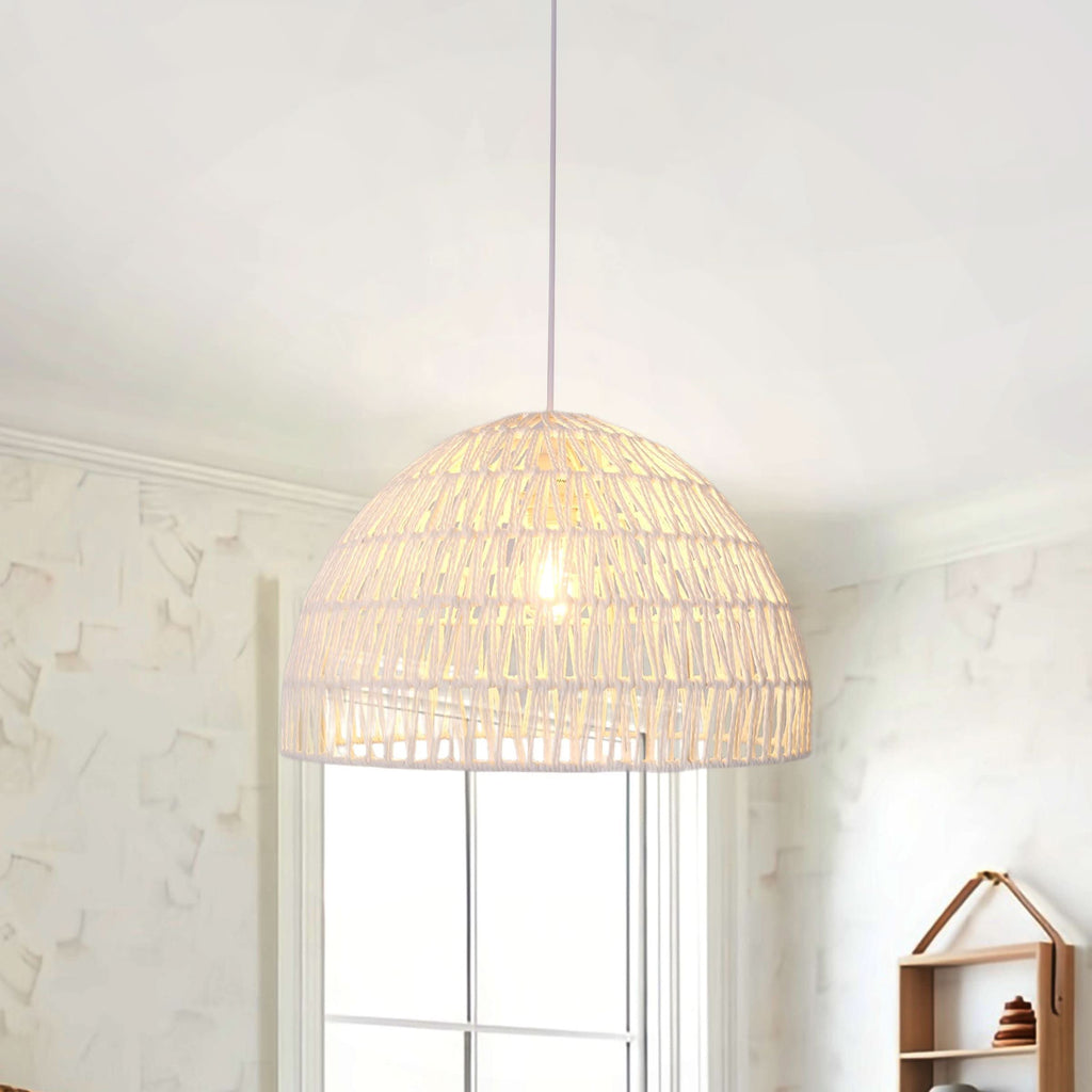 Lightsin Cella-Eco-Friendly Handwoven White Rope Ceiling Pendant Light for Bedroom, Kitchen & Living Room