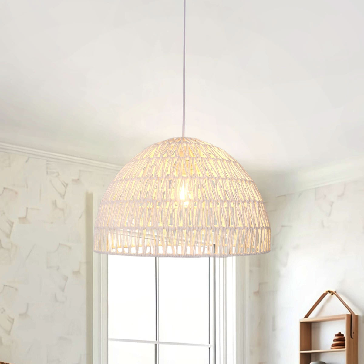 Lightsin Cella-Eco-Friendly Handwoven White Rope Ceiling Pendant Light for Bedroom, Kitchen & Living Room