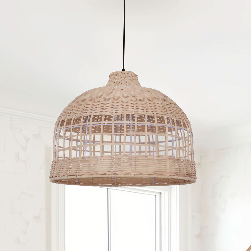 Lightsin Cella-Rattan Pendant Light – Handwoven Dome Ceiling Light with Lattice Design for Living Room, Bedroom & Kitchen