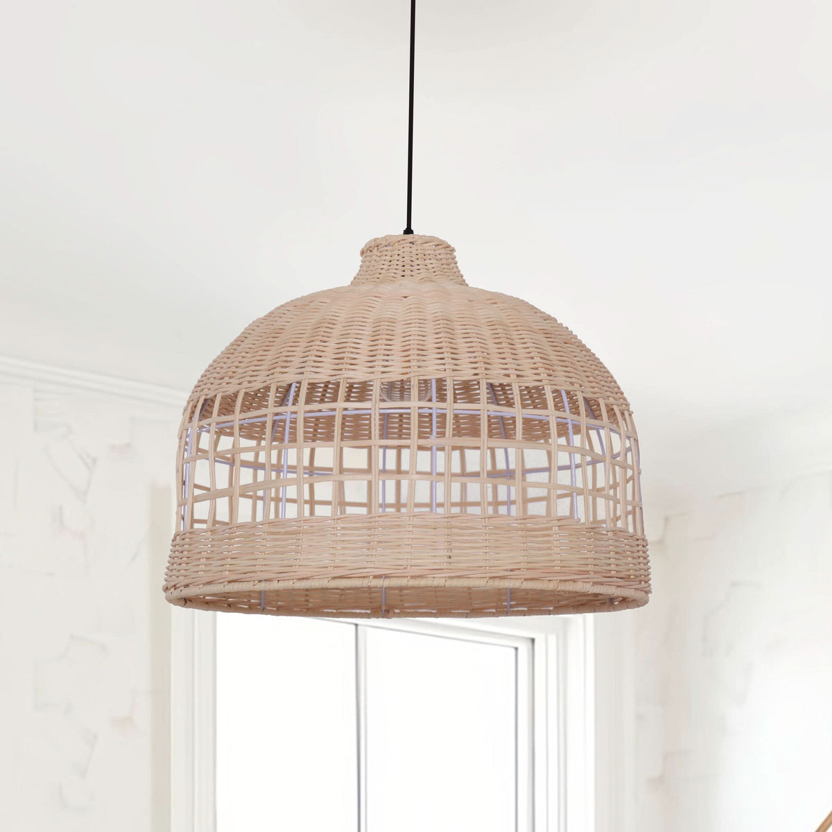Lightsin Cella-Rattan Pendant Light – Handwoven Dome Ceiling Light with Lattice Design for Living Room, Bedroom & Kitchen