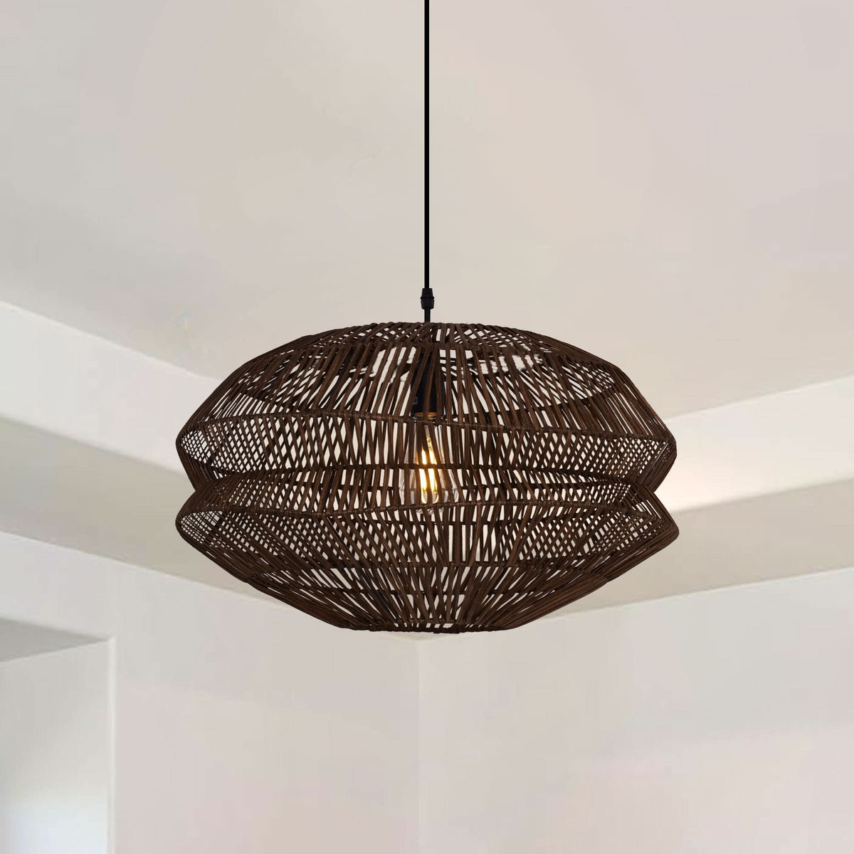 Lightsin Eco Friendly Rattan Pendant Light Handwoven Rustic Farmhouse Ceiling Light