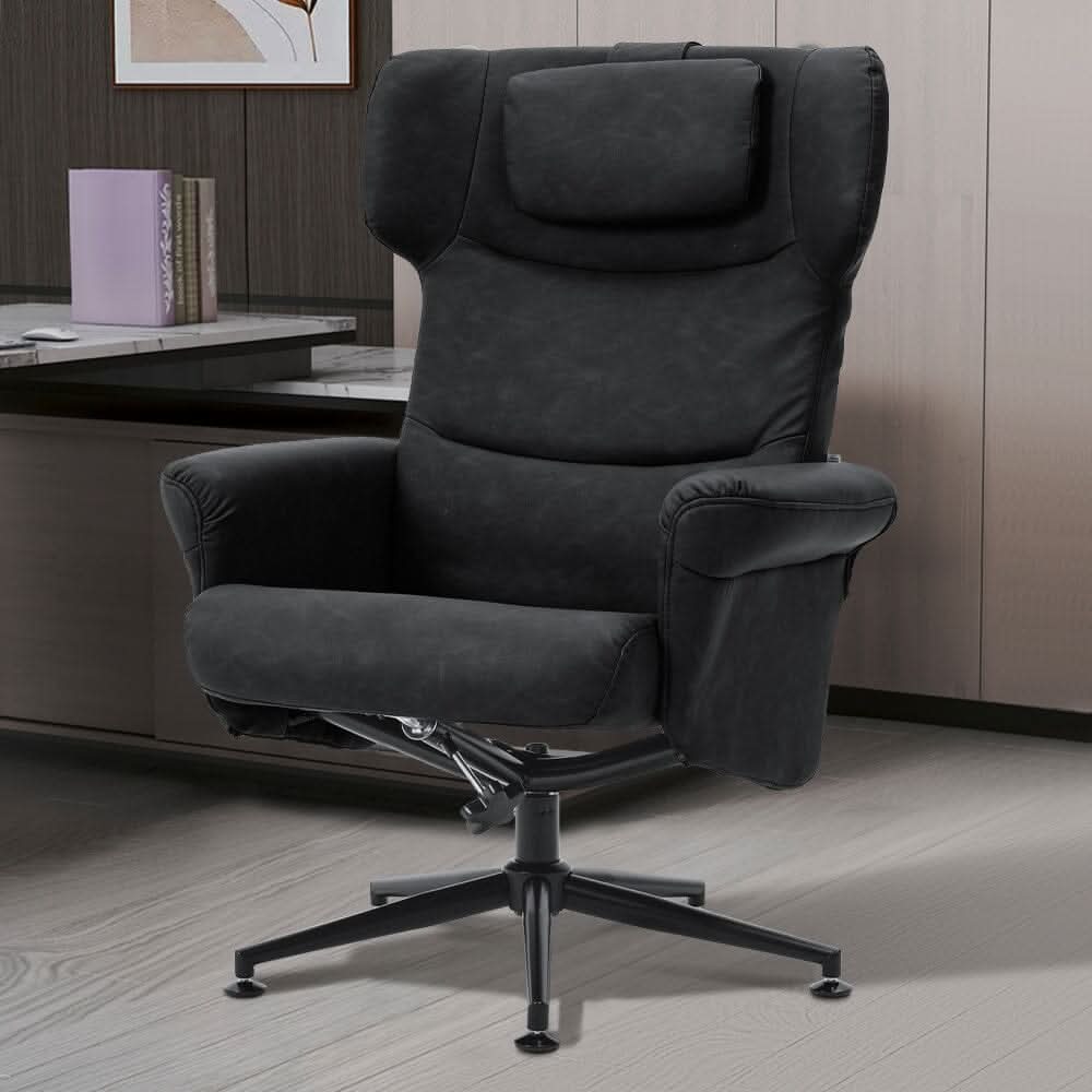 Black/Grey/Brown Faux Leather Swivel?Armchair with Footstool