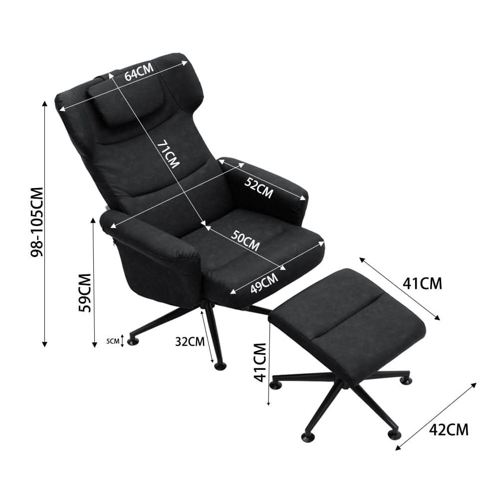 Black/Grey/Brown Faux Leather Swivel?Armchair with Footstool