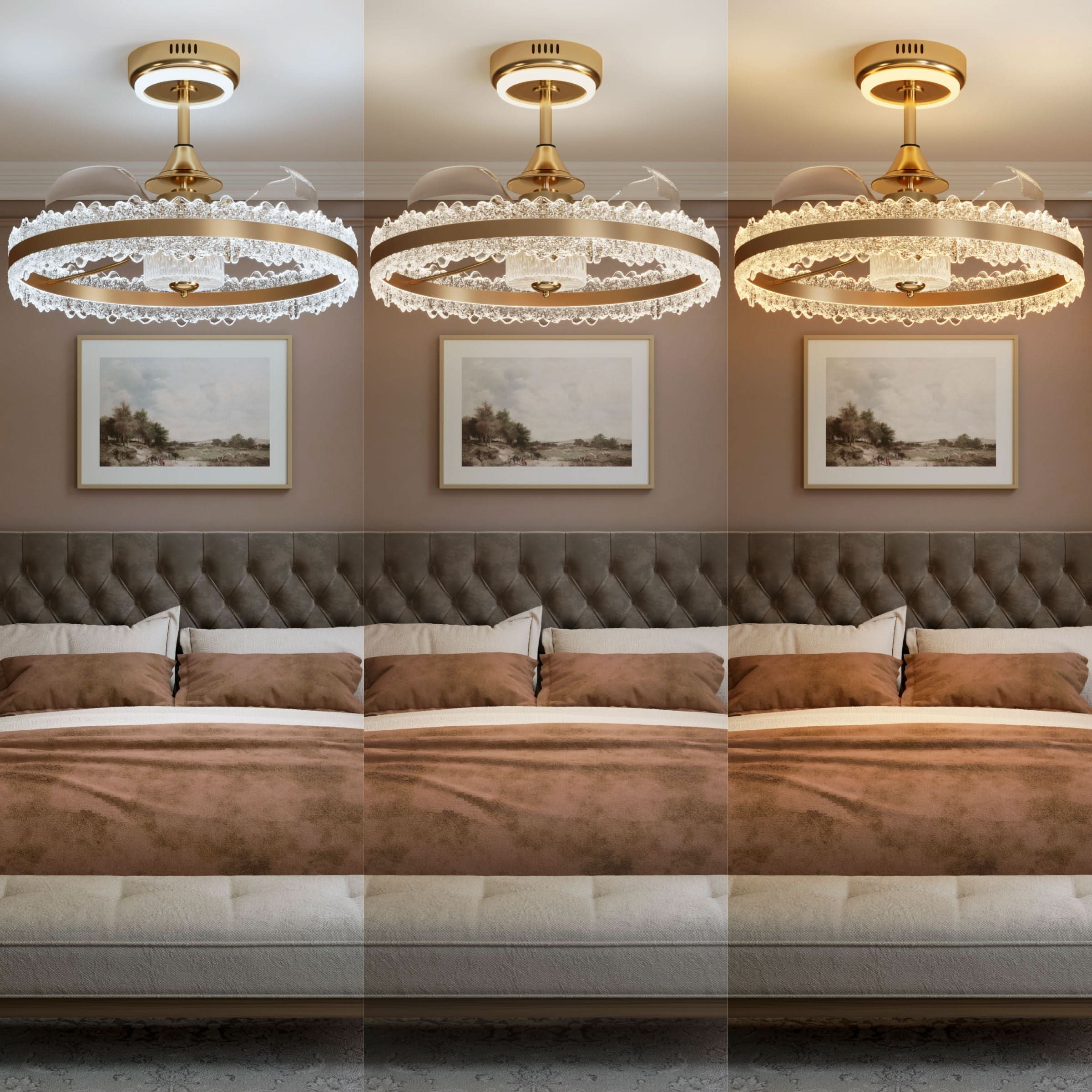 Lightsin Modern Gold Halo Ceiling Fan Light with Remote, 6 Speeds & 3 Colour Temperatures