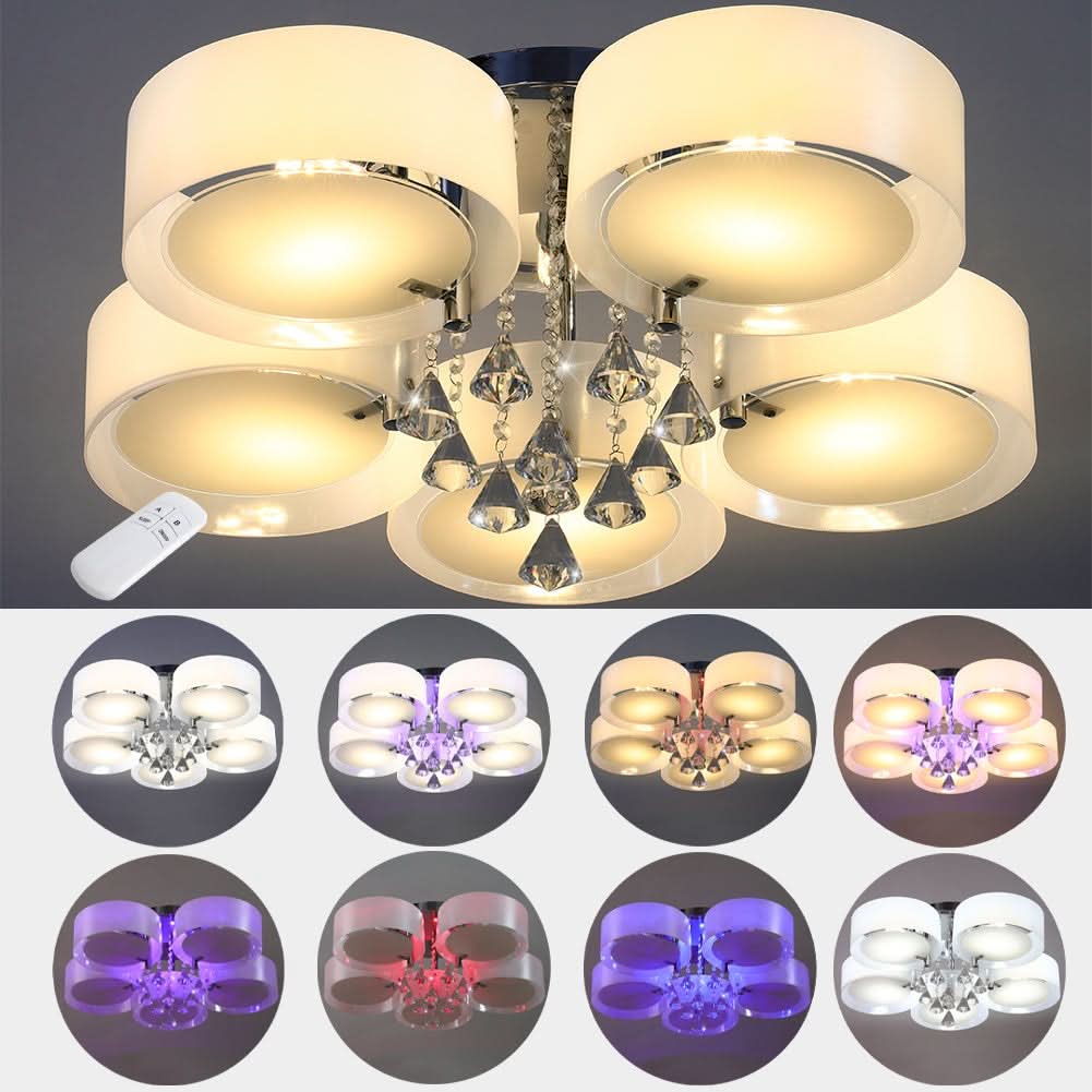 Ceiling Light Semi-Flush Mount, Cylindrical Acrylic Lampshades, Crystal Drops