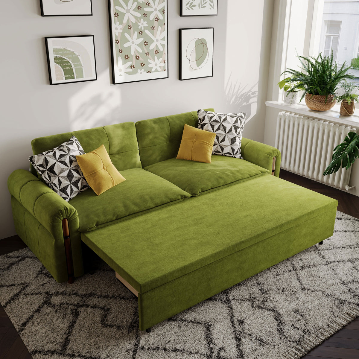 Cottonfy Vintage Pet Friendly Bamboo Design Sofa Bed with Storage