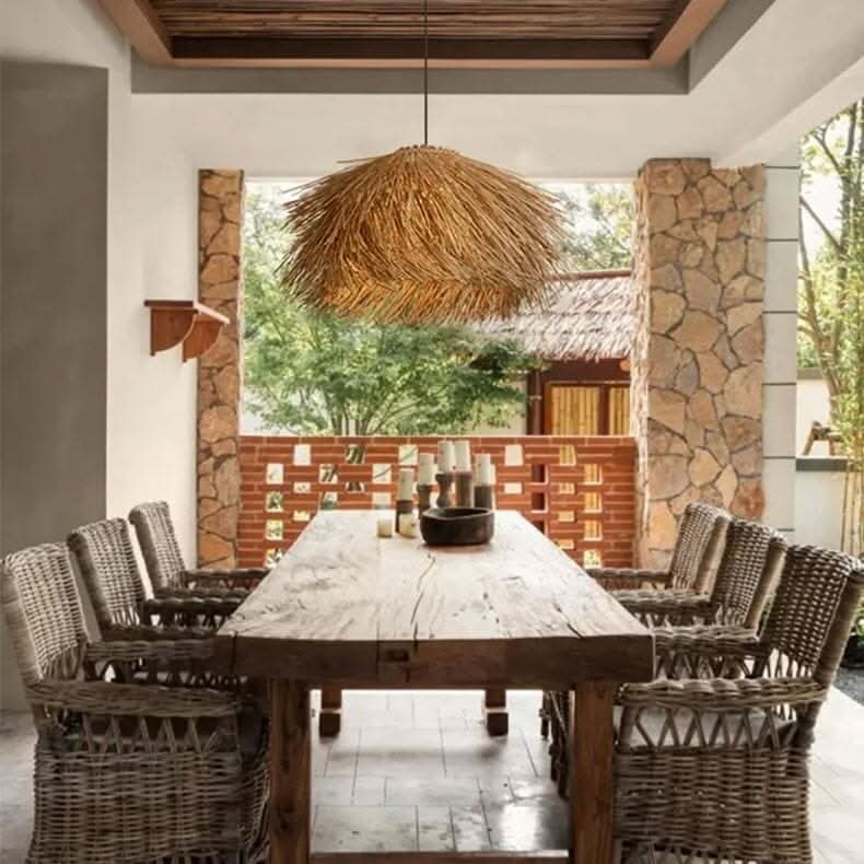 Lightsin Straw Stack Shaped Rattan Woven Pendant Light
