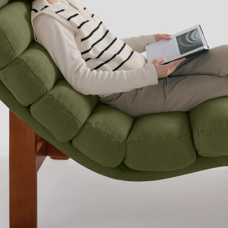Cottonfy Modern Ergonomic Corduroy Chaise Lounge with Natural Wooden Frame