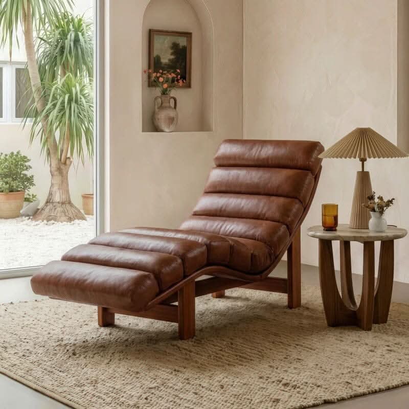 Cottonfy Modern Ergonomic Corduroy Chaise Lounge with Natural Wooden Frame