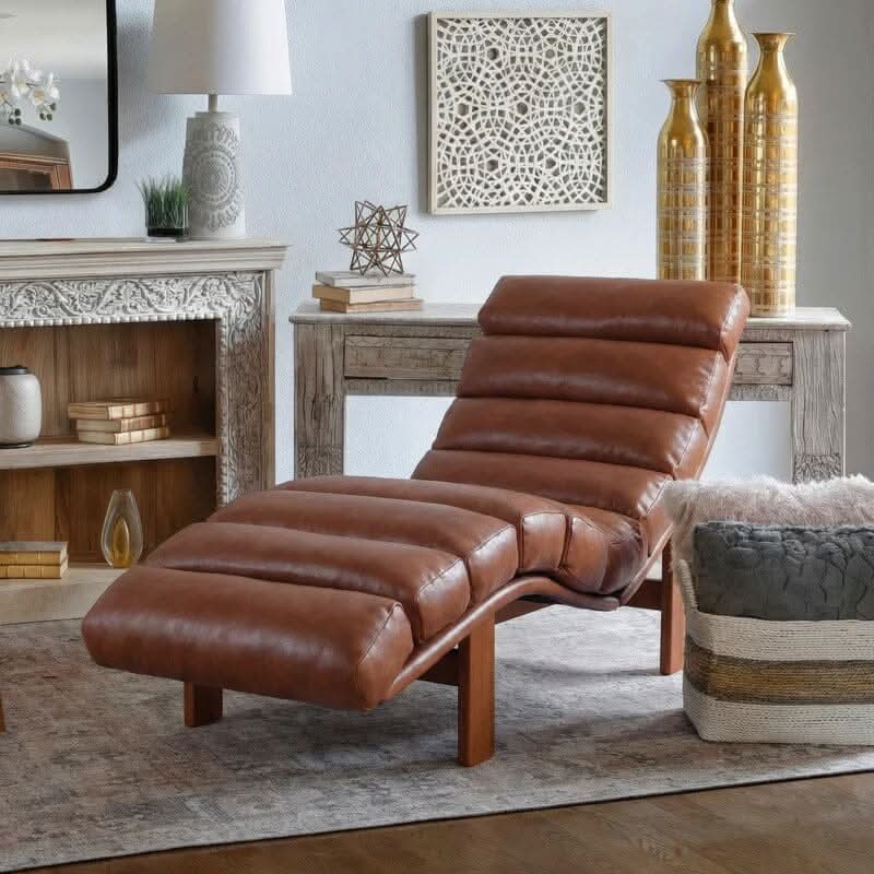 Cottonfy Modern Ergonomic Corduroy Chaise Lounge with Natural Wooden Frame