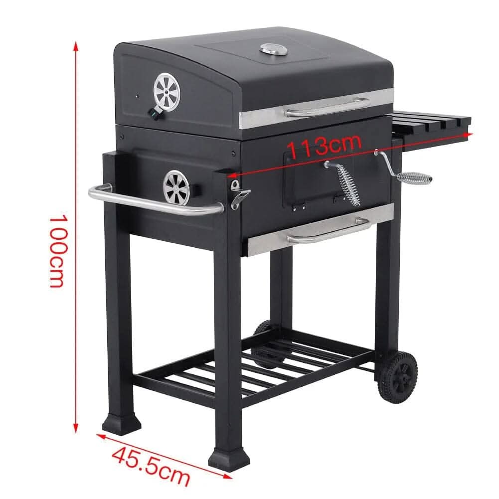 3ft Outdoor Carbon Steel BBQ Cooker BBQ Grill Side Shelves