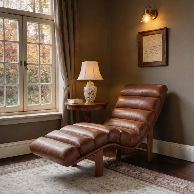 Cottonfy Modern Ergonomic Corduroy Chaise Lounge with Natural Wooden Frame