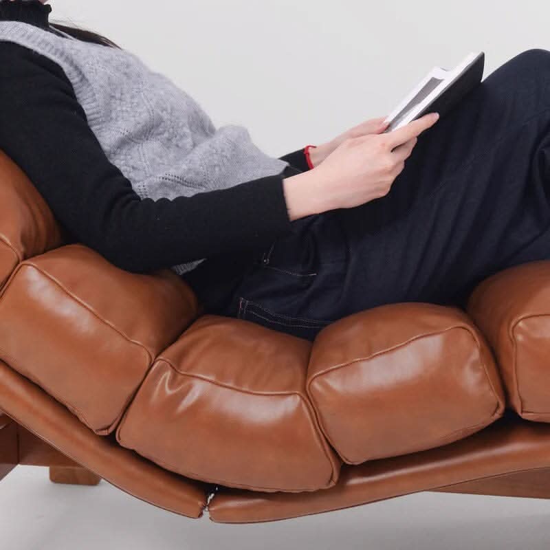 Cottonfy Modern Ergonomic Corduroy Chaise Lounge with Natural Wooden Frame