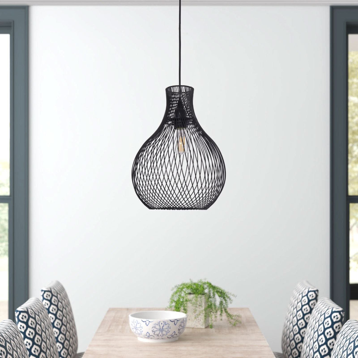 Glyph-Lightsin Minimalist Black Wire Cage Pendant Light for Home Decor