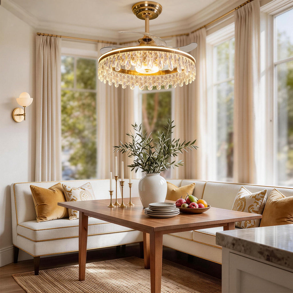 Lightsin 60cm Modern Gold Crystal Ceiling Fan with Light