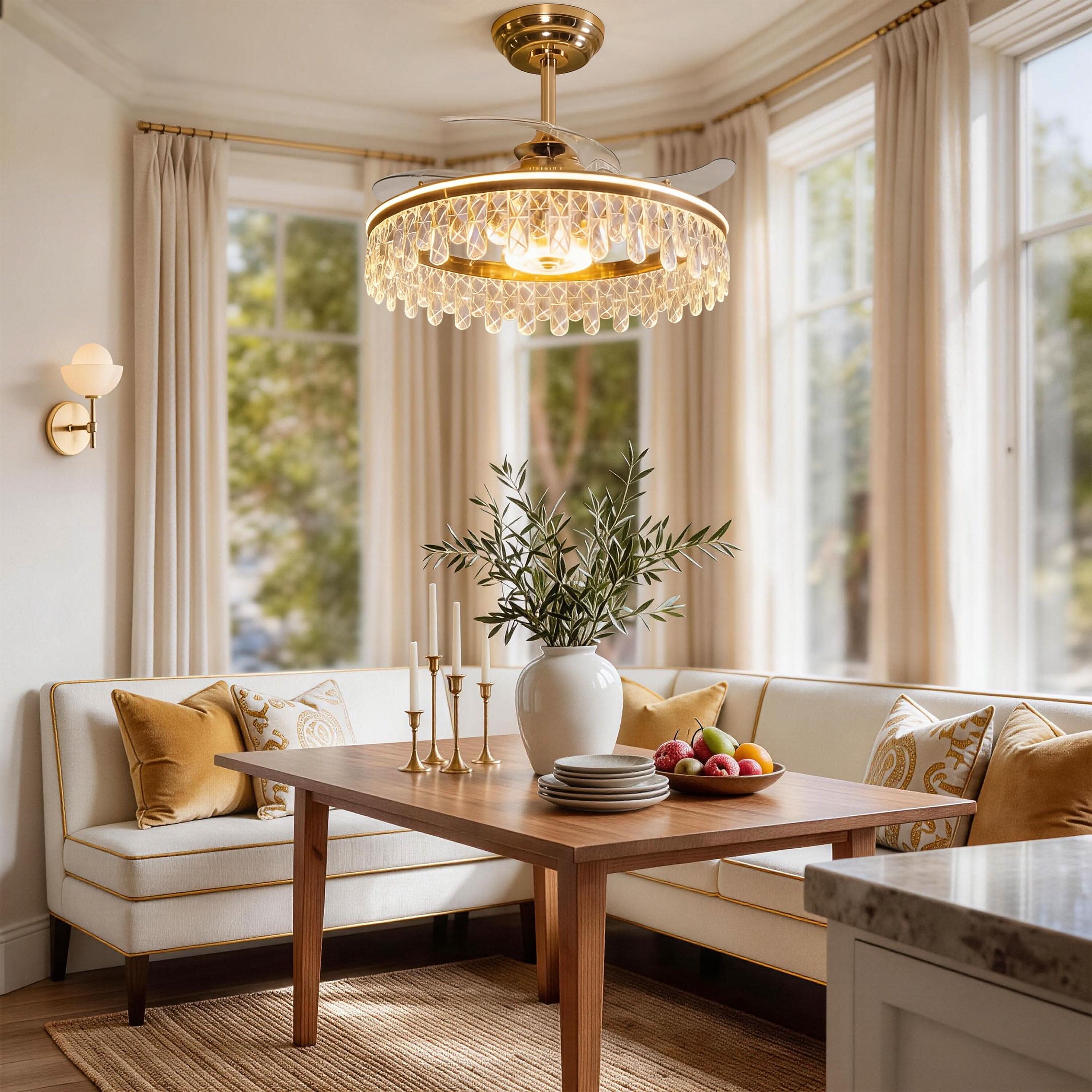 Lightsin 60cm Modern Gold Crystal Ceiling Fan with Light