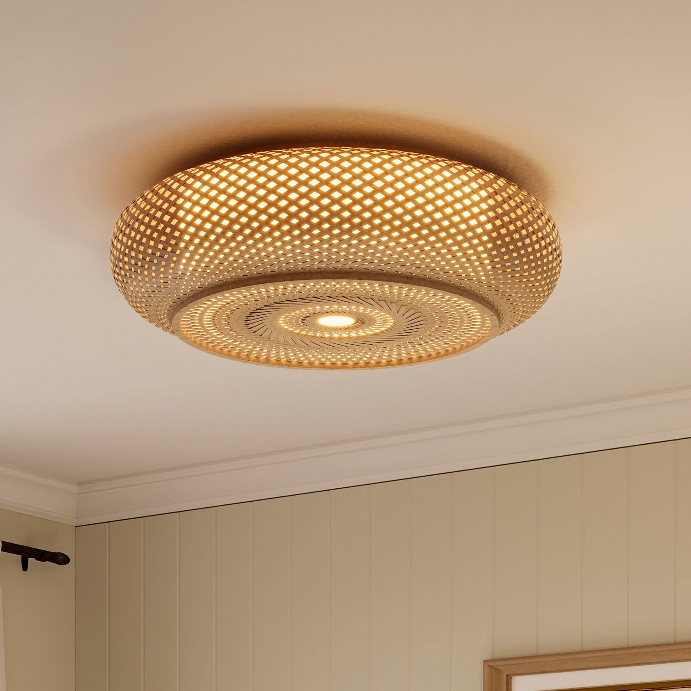 Lightsin Lutta-Handwoven Bamboo Ceiling Light – Zen-Style LED Fixture for Living Room, Bedroom & Dining Room