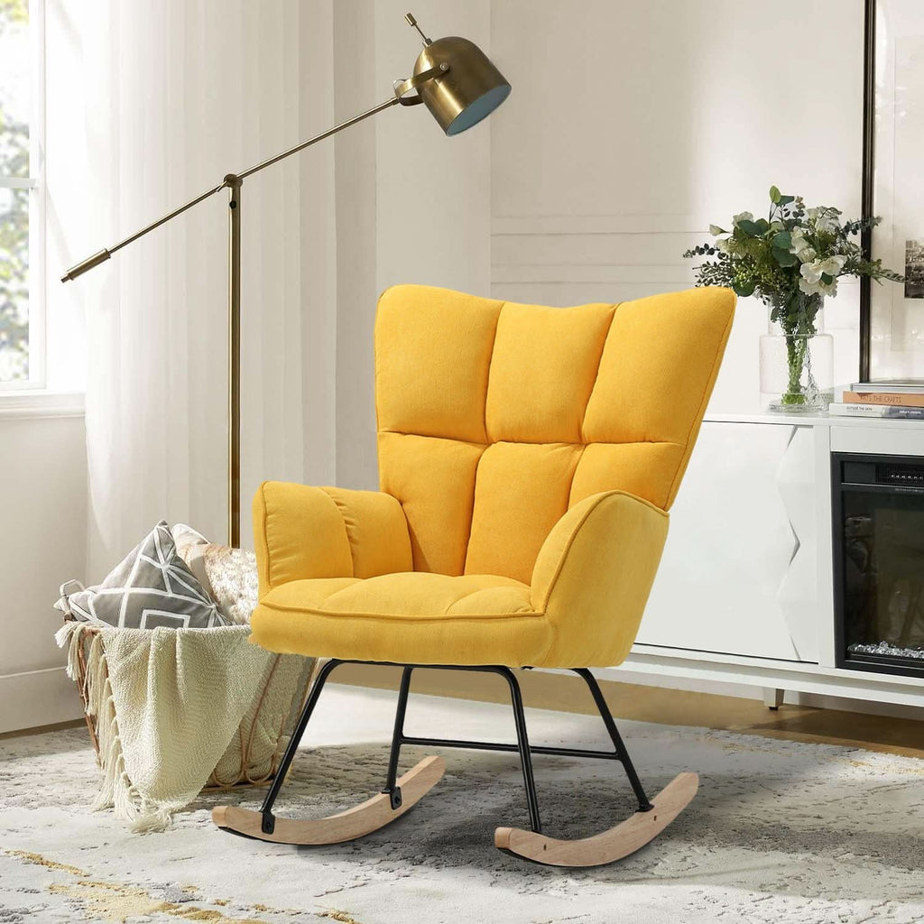3ft Height Tufted Linen Upholstered Rocking Chair