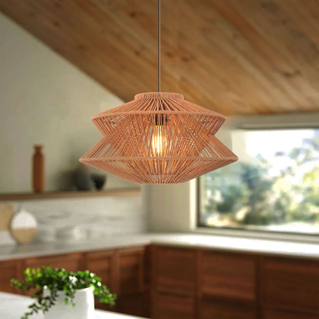Lightsin Khaki Handwoven Paper Rope Pendant Light with Iron Frame