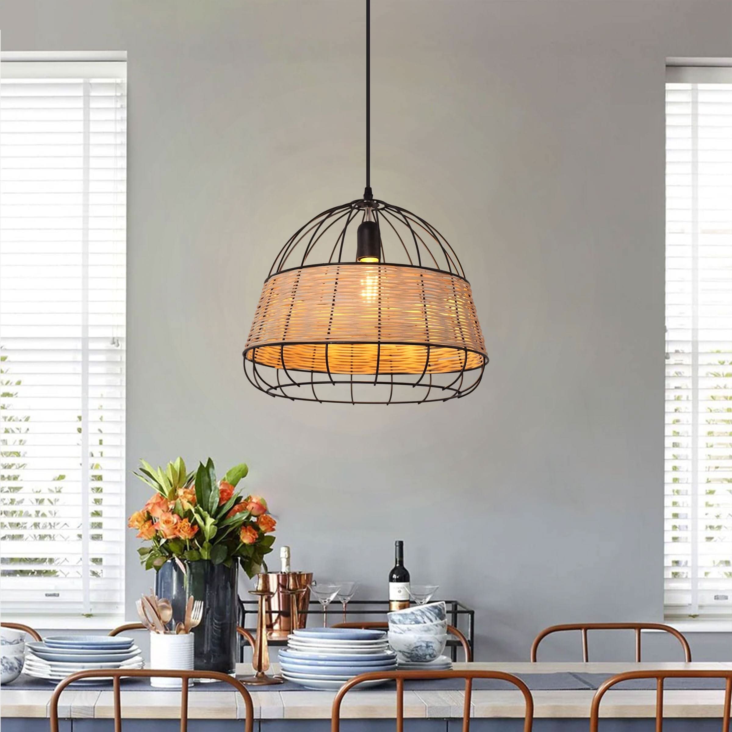 ‍Glyph-Lightsin Handcrafted Rattan Pendant Light with Iron Frame for Home Decor (100% off)