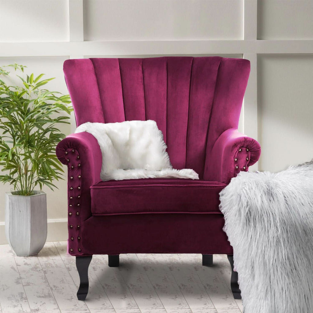 WineRed/Blue Velvet Wingback Chair Upholstered Armchair