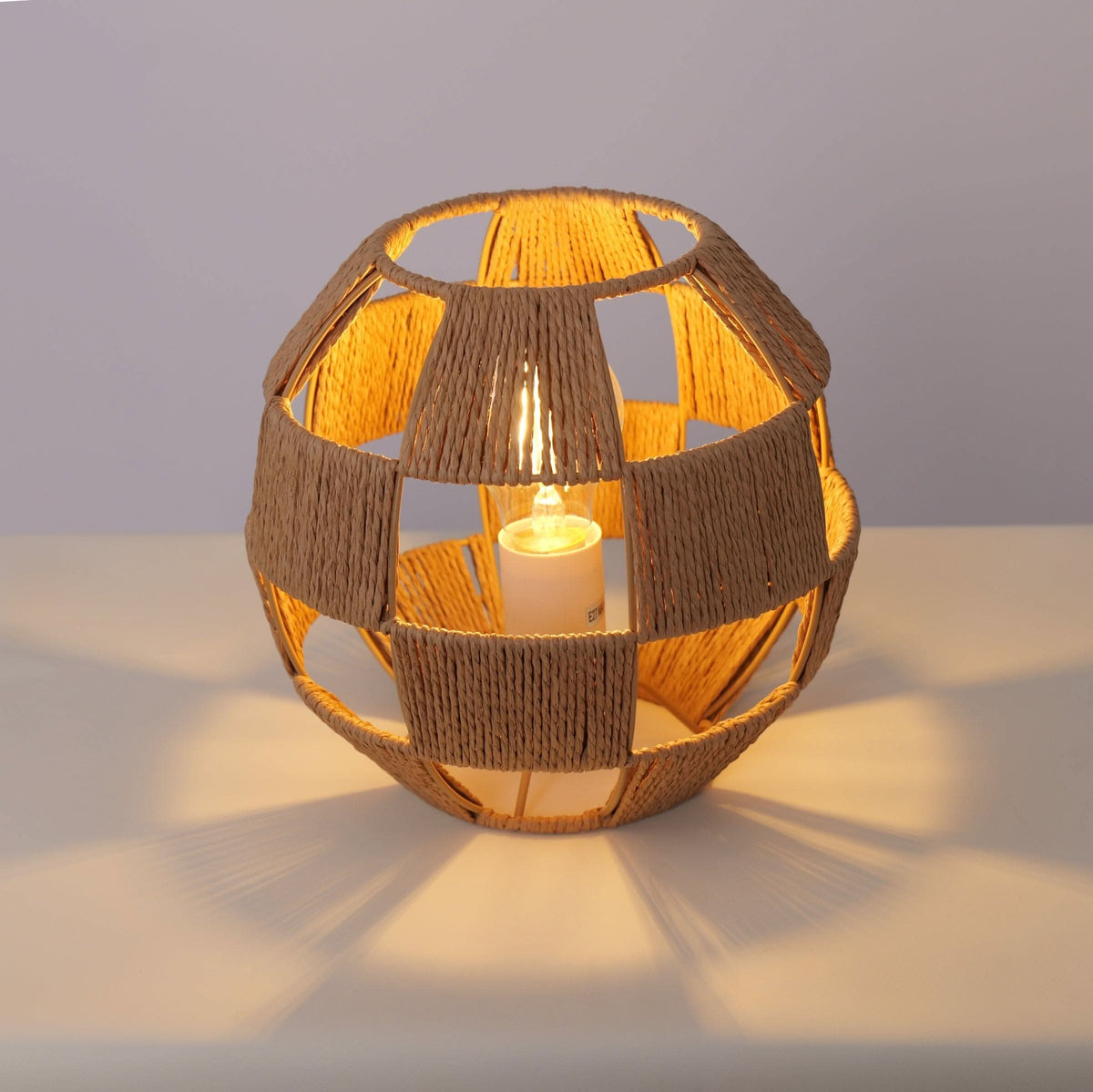 Lightsin Handwoven Jute Globe Table Lamp - Eco-friendly Spherical Bedside Desk Lighting
