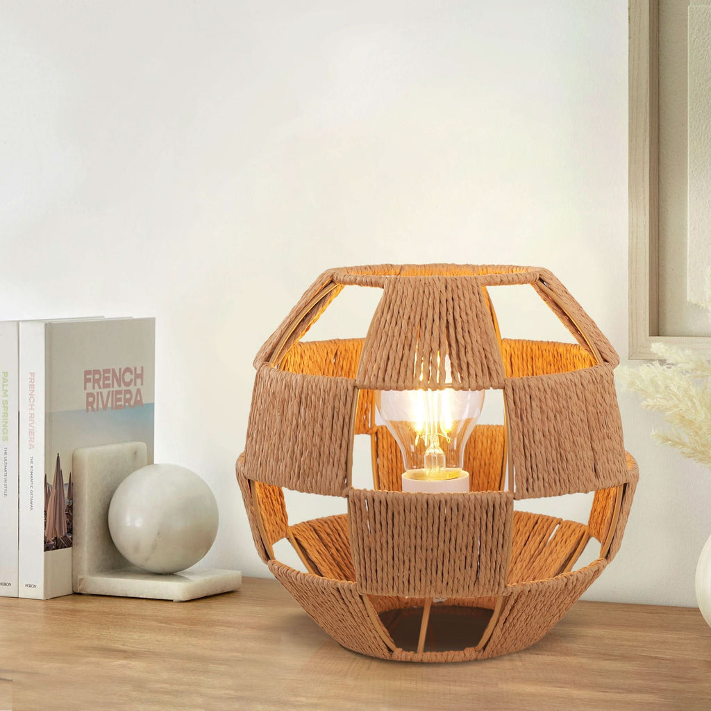 Lightsin Handwoven Jute Globe Table Lamp - Eco-friendly Spherical Bedside Desk Lighting