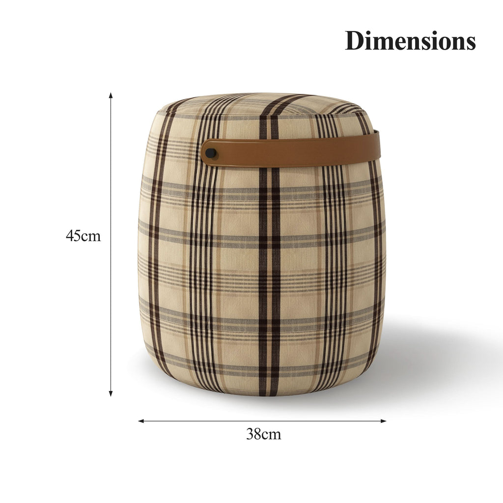 Haven British Check Round Pouffe Footstool with Leather Handle