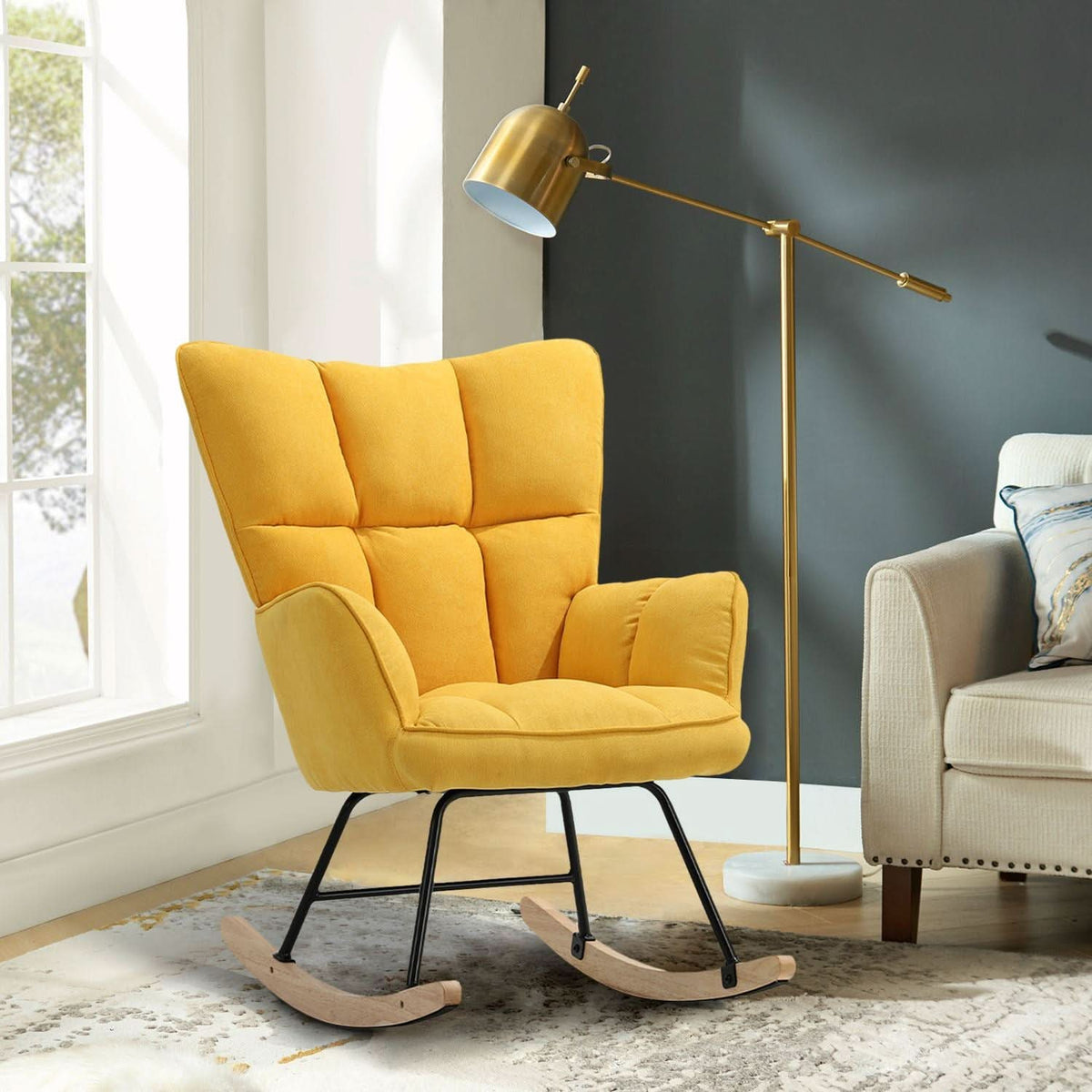 3ft Height Tufted Linen Upholstered Rocking Chair