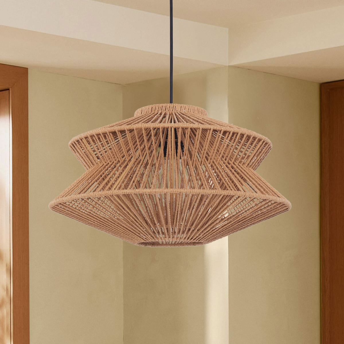 Lightsin Khaki Handwoven Paper Rope Pendant Light with Iron Frame