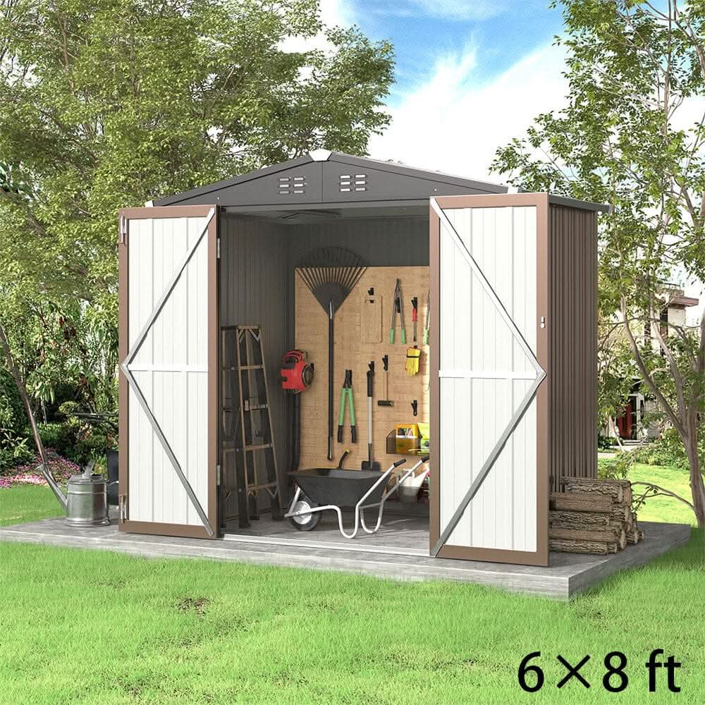 4 x6/ 5 x3 /6 x8 ft Metal Classic Lockable Tool Storage Bike Shed Brown Shed