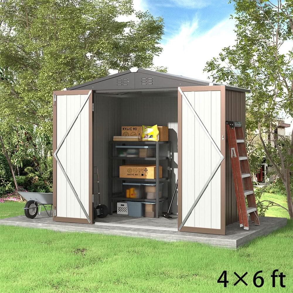 4 x6/ 5 x3 /6 x8 ft Metal Classic Lockable Tool Storage Bike Shed Brown Shed