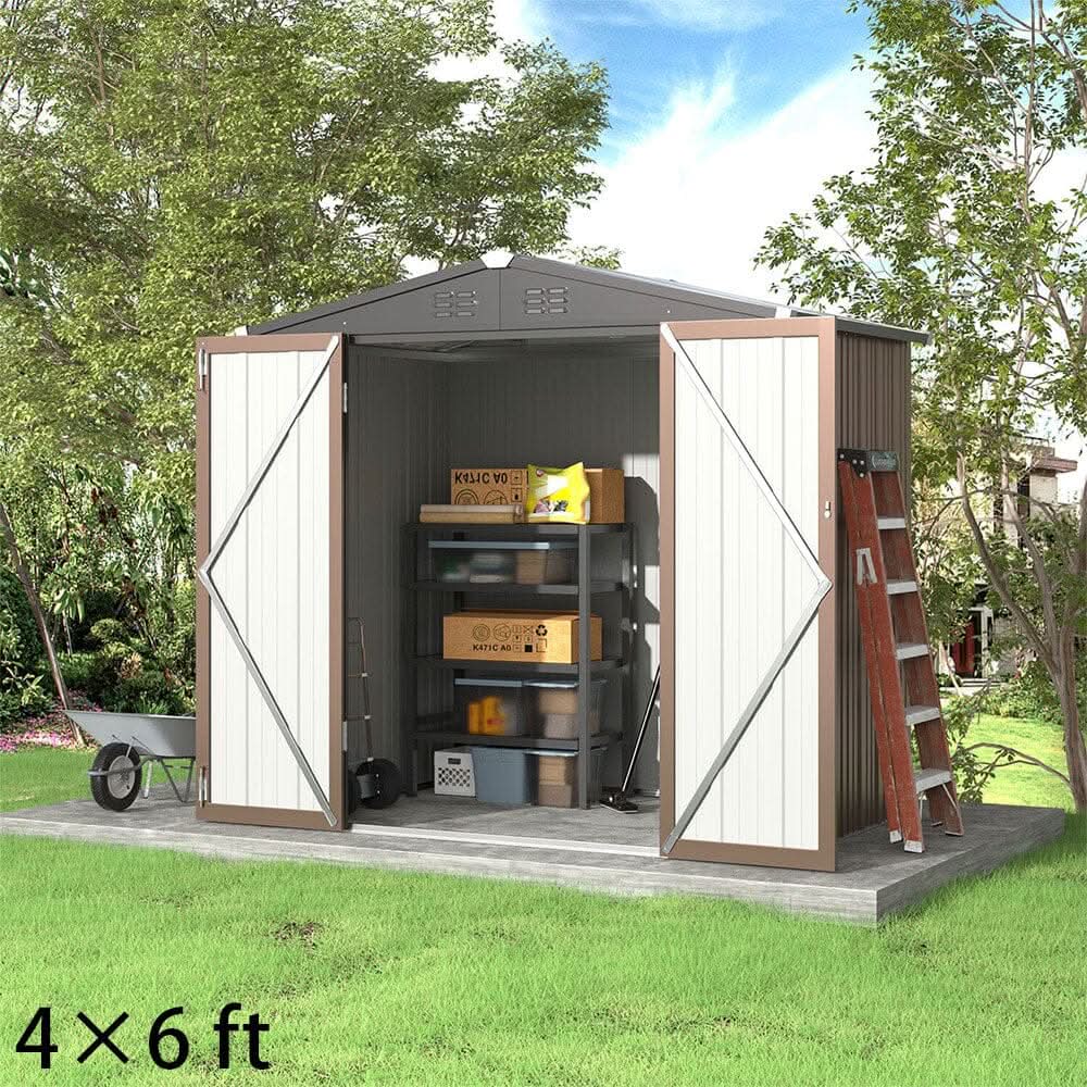 4 x6/ 5 x3 /6 x8 ft Metal Classic Lockable Tool Storage Bike Shed Brown Shed