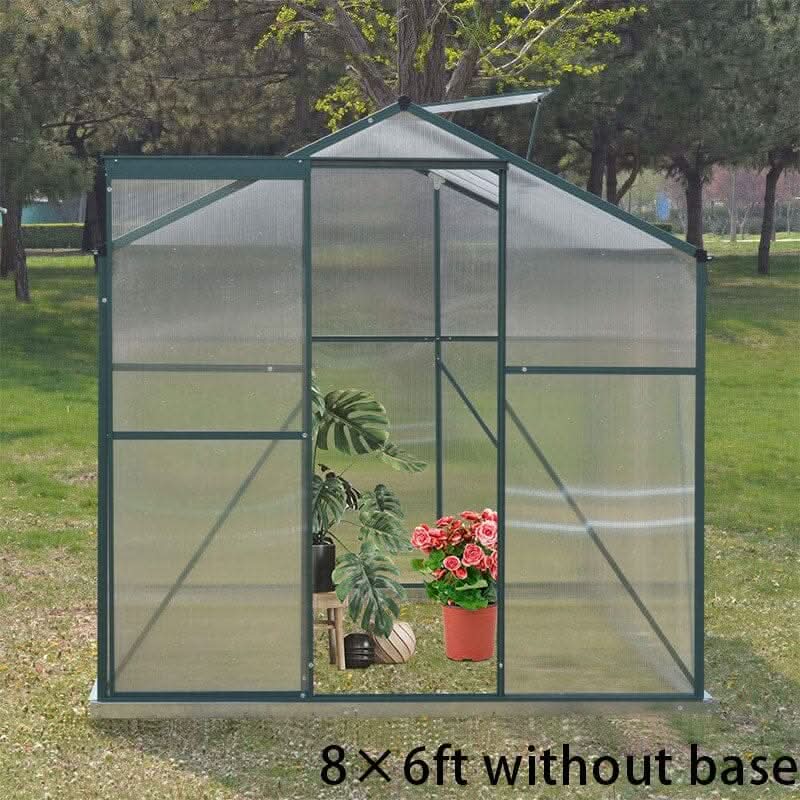 4×6 ft/ 6×6 ft/ 8×6 ft/10' x 6' ft Garden Greenhouse Green Framed with 2 Vents Rain Gutter Setting