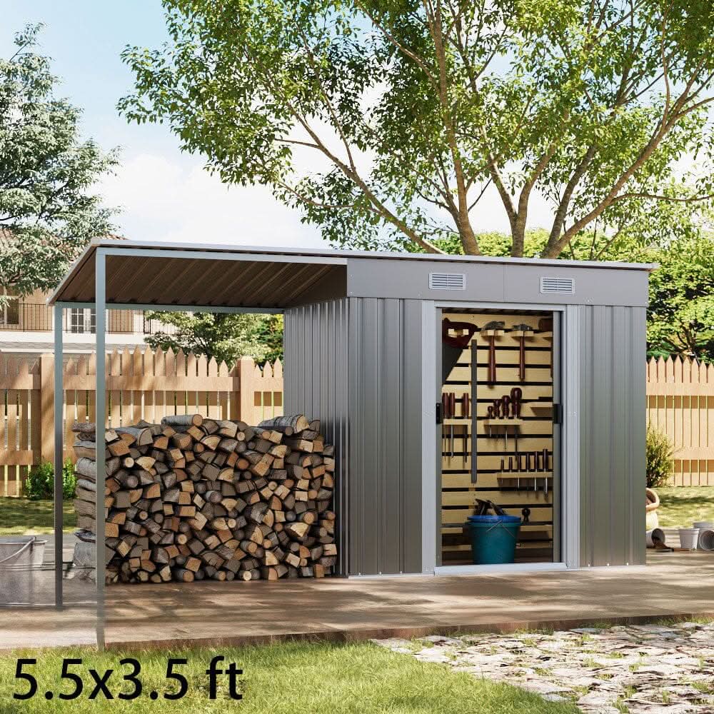 5.5x3.5 ft/ 5.5x5.5 ft/ 5.5x7.5 ft/ 5.5x9 ft Metal Pent Roof Outdoor  Storage Shed with Lean-to