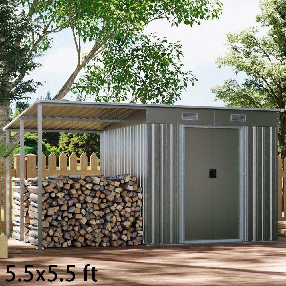 5.5x3.5 ft/ 5.5x5.5 ft/ 5.5x7.5 ft/ 5.5x9 ft Metal Pent Roof Outdoor  Storage Shed with Lean-to