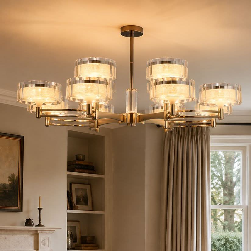 Lightsin Luxury Metal Chandelier for Living Room with Tri-Colour Lighting Options