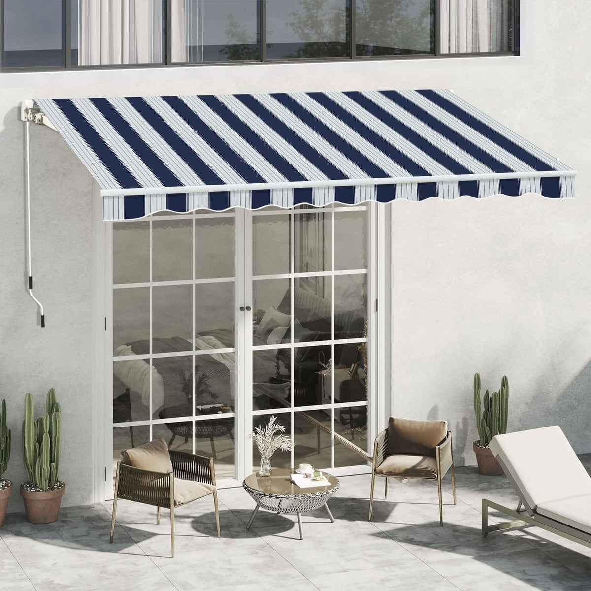 6ft/ 8ft/ 9ft/ 11ft/ 13ft Outdoor Retractable Patio Manual Shelter Awning Canopy for Window and Door